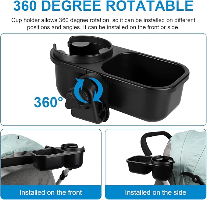 Accmor Stroller Cup Holder with Tray, Universal Cup Holder Tray for Uppababy Nuna Doona Strollers, Bottle Drinks Holder for Stroller, Wheelchair, Walker
