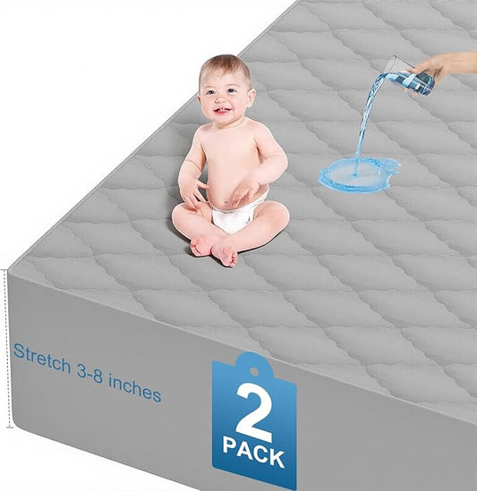 2Pack Waterproof Crib Sheets- Cotton 24X38 Fitted Crib Sheets Crib Mattress Protector Sheets,Soft Bed Sheets,Washable Little Bed Sheets,Neutral for Boy,Girl,Toddler (Gray, 24X38inch)