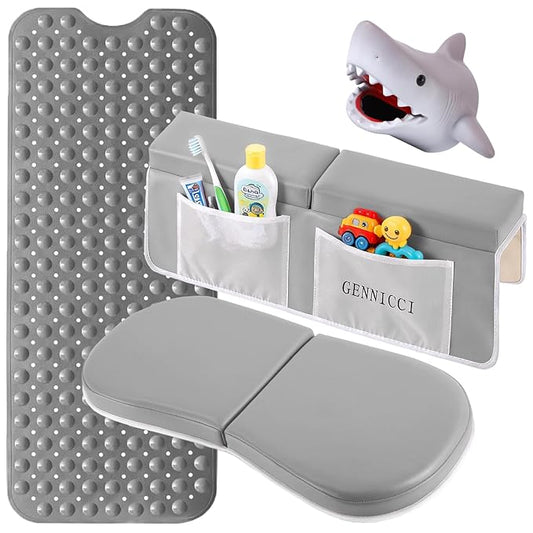 Bath Kneeler and Elbow Kneeling Rest Pad for Baby Bathing Parents,Faucet Cover Baby Bathtub Silicone Whale for Kids,39 x 16 Inch Extra Long Bathtub Mats