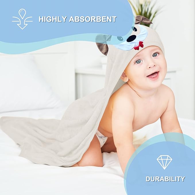 YOYOO Baby Bath Towel – Viscose Derived from Bamboo, Baby Hooded Towels - Newborn Essential Cute Brown Dog-Perfect Baby Registry Gifts for Boy Girl