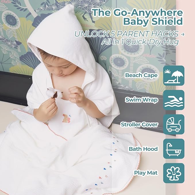 6-Piece Towel Set with Hooded Poncho for Embroidery,Kids Bath Towels with Muslin and Soft Terry Towel,24" x 24"Kids Beach Poncho with Seamless Pro Edge, Gifts for Boys and Girls
