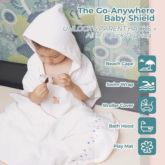 6-Piece Towel Set with Hooded Poncho for Embroidery,Kids Bath Towels with Muslin and Soft Terry Towel,24" x 24"Kids Beach Poncho with Seamless Pro Edge, Gifts for Boys and Girls