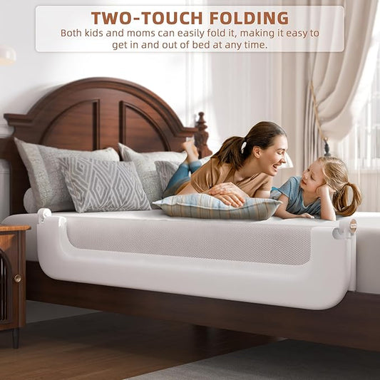 Bed Rail for Toddlers, Baby Bed Rail Guard for Kids, Toddler Bed Rails with Reinforced Anchor Fit, Height Adjustable & Foldable Bed Rail Guard for Twin, Full, Queen & King Beds (White, 59IN)