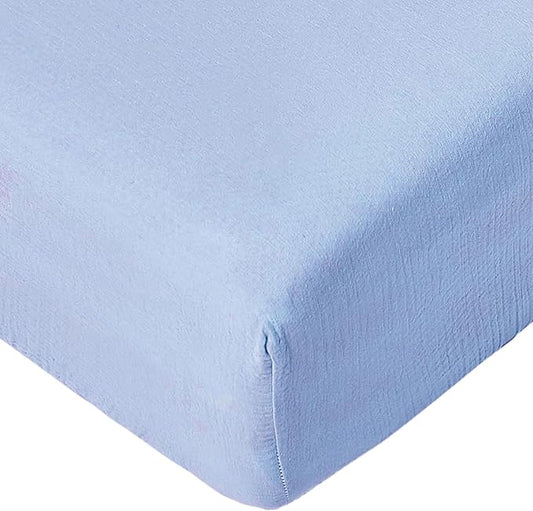 Muslin Crib Sheets for Baby Boys Girls, Neutral Fitted Crib Mattress Sheet for Standard Crib and Toddler Mattress, Soft and Breathable Bed Covers, 28” x 52” (Sky Blue)
