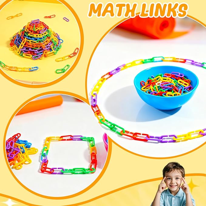 Bbiamsleep 600 Pcs Plastic Chain Links 6 Colors Counting Linking Activity Kit for Fine Motor Color Recognition Counting Sorting Skills