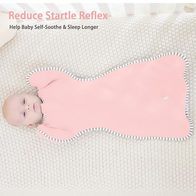 Transition Swaddle 3-6 Months Sleep Sack Arms up Swaddle, 2-Pack Baby Swaddles 3-6 Months Sleeping Sack with 2-Way Zipper Arms In/Out 100% Cotton 0.8 Tog Baby Sleep Swaddles for Girl (Medium 14-20lbs)