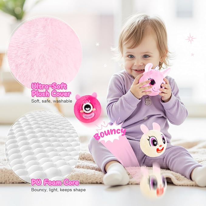 ZOOJOY 6 Pcs Plush Bouncy Balls for Kids, 3-Inch Soft Sensory Toys with Unicorn, Bunny, Monster, Dinosaur & Shark, High Bounce Foam Balls Gift for Boys & Girls 6 Months+, Indoor & Outdoor Play