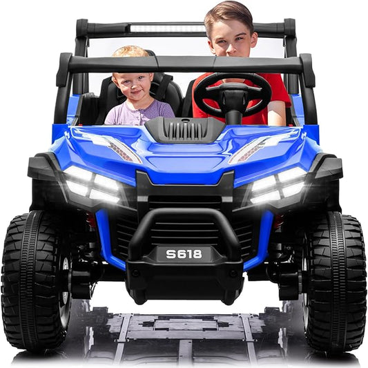 MOLACHI 24V 2 Seater Kids Ride on UTV Car,4WD Battery Powered Electric Vehicle for Kid,Ride On Truck with Remote Control,Safety Belts,3 Speeds (Blue)