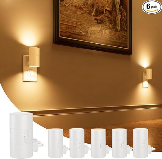 NIORSUN Night Lights Plug into Wall, Dimmable with 3 Color Modes & Auto On/Off Sensor, Ultra-Slim Nightlight for Hallway, Bathroom, Bedroom, Nursery, Kitchen (6 Pack, White)