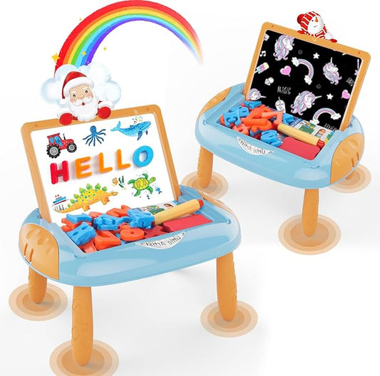 Toy for 1-2 Year Old Boys,Toddlers Toys with Magnetic Letters and Numbers, Art Easel for Kids 1 2 Year Old, Boy Birthday Christmas Gifts (Blue,Orange)