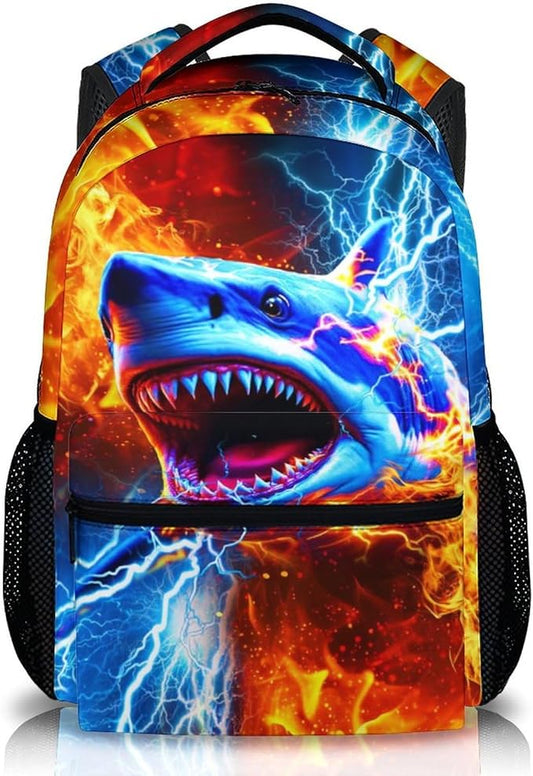 CustomWish Boys Shark Backpack - School Backpacks for Kids Teens Kindergarten Primary Middle Senior - 17 Inch Cool Lightweight Large Capacity Bookbag for School Travel