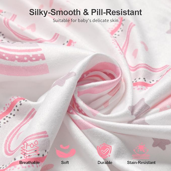 Baby Crib Sheets 2 Pack for Boys and Girls Fit for Standard Crib Toddler Mattress Breathable Soft Microfiber Baby Sheet 28x52x8in (Pink Rainbow & Pink)