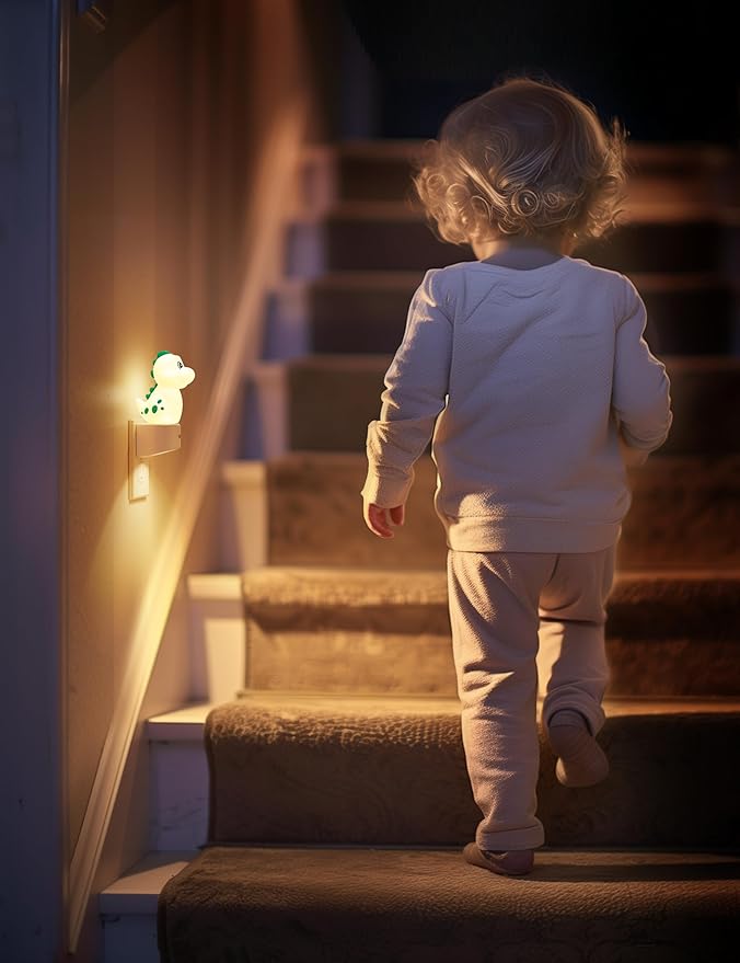 L LOHAS LED Night Light for Kids, 3D Dinosaur Night Light Plug in, Dusk to Dawn Nursery Night Lights, RGB+Soft White 3000K, 3 Lighting Modes, Room Decor, Children
