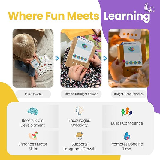 Puncho Educational Talking Flash Cards Game for Toddlers - Sensory Toys with Wooden Hole Box & 6 Bilingual Card Sets - Early Development Fun Matching Games for Kids - Ages 5+