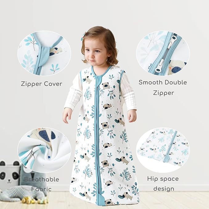 Baby Sleep Sack 12-18 Months 0.5 TOG, 100% Cotton Baby Wearable Blanket with 2-Way Zipper, Infant Toddler Sleeping Sack for Newborn Boys and Girls, Blue & Puppy