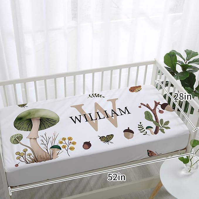 Personalized Baby Crib Bedding Set: 4 Piece Custom Gift Crib Bed Set with Name - Mushroom Design, Nursery Bedding Set for Baby Girls,Newborn Boys Girls Crib Sets, Crib Bedding Shower Gifts