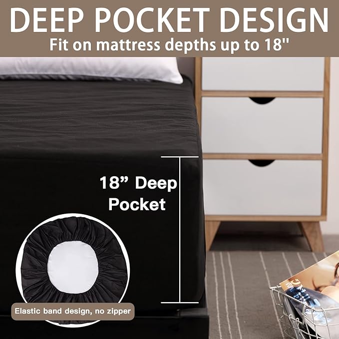 Mecerock Mattress Protector, Breathable and Soft Waterproof Mattress Protector, Mattress Cover, Black Mattress Cover Full Size Bed