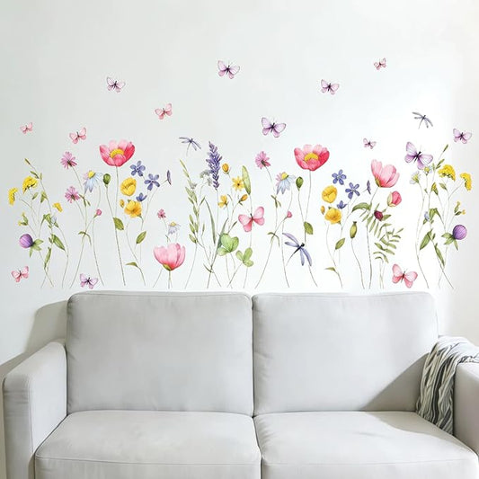 Boho Flower Wall Decals Wildflower Floral Dandelion Grass Wall Stickers Girls Bedroom Baby Nursery Kids Room Wall Decor