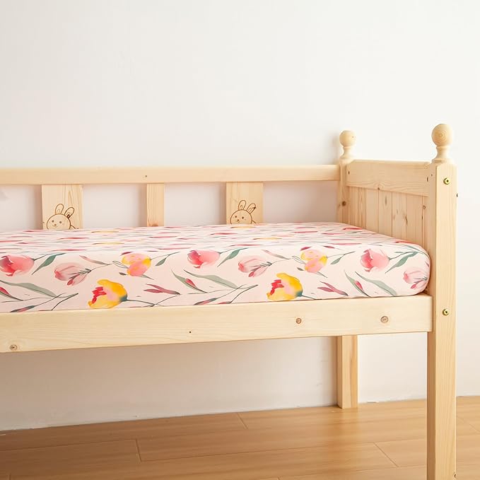 SDIII 2 Pack Pink Floral Crib Sheets for Baby Girl 52×28 Stretchy Microfiber Jersey Knit Pink Crib Sheets for Standard Crib and Toddler Mattress