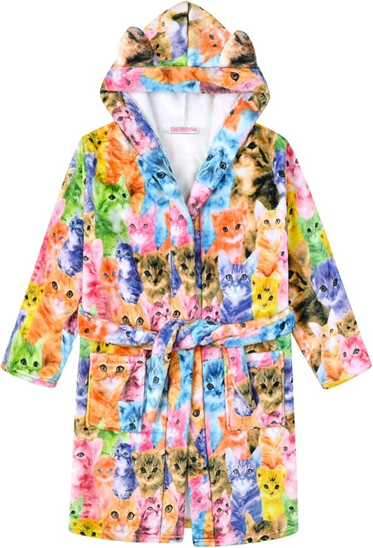 CHILDRENSTAR Girls Robe Kids Cat Bathrobes Plush Soft Fleece Pajamas Sleepwear