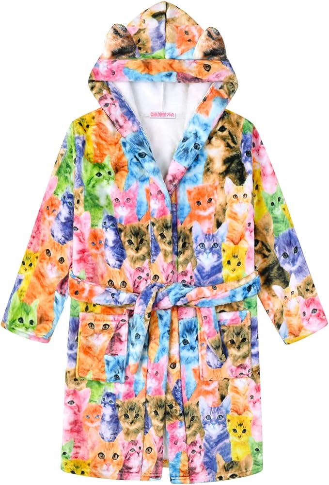 CHILDRENSTAR Girls Robe Kids Cat Bathrobes Plush Soft Fleece Pajamas Sleepwear