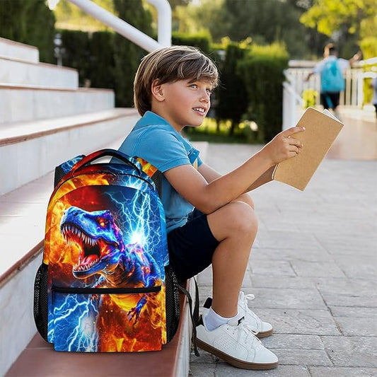 CustomWish Dinosaur Backpack for Boys, Backpack for Kids Teens Kindergarten Primary Middle Senior, 17 Inch Lightweight Large Capacity Bookbag for School Travel Work