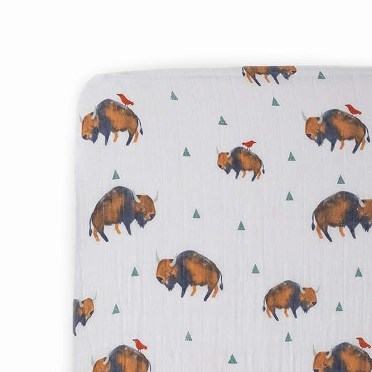 Little Unicorn Premium Crib Sheet | Breathable & Super-Soft Muslin Fabric (Bison)