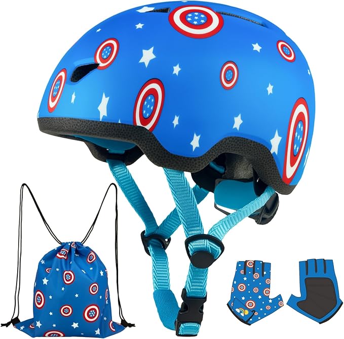 Toddler Bike Helmet with Gloves and Backpack Set, 3 Sizes for Baby Infant to Kids Ages 1-3 3-5 5-8+, Adjustable Boys Girls Bike Helmet for Bicycle/Scooter/Skateboard/Roller Skate