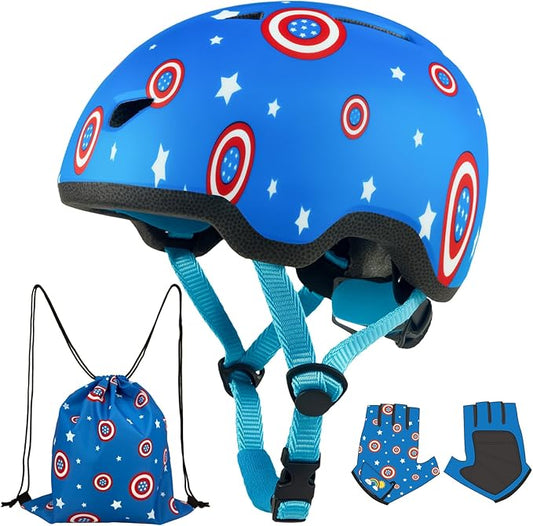 Toddler Bike Helmet with Gloves and Backpack Set, 3 Sizes for Baby Infant to Kids Ages 1-3 3-5 5-8+, Adjustable Boys Girls Bike Helmet for Bicycle/Scooter/Skateboard/Roller Skate