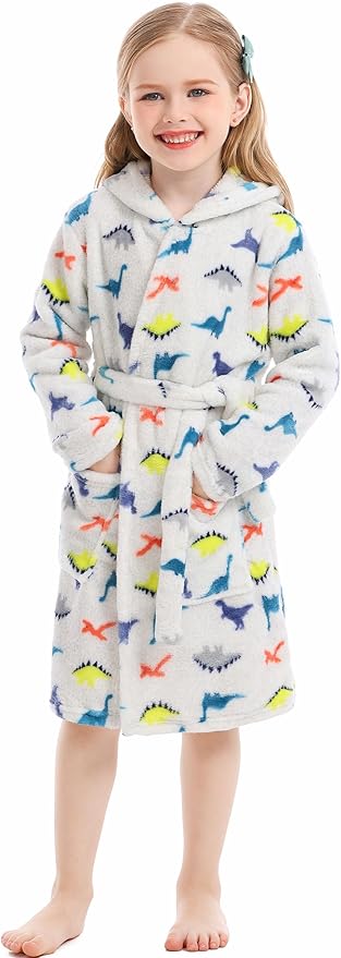 Toddler Robes Cute Pattern Bathrobe Unisex Kids Robe Baby Flannel Hoodie Pajamas Sleepwear