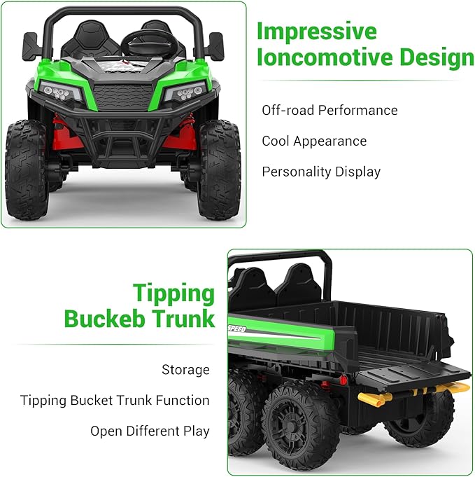 24V 2 Seater Ride on Dump Truck with Remote Control for Big Kids, 4WD 6 Wheels Ride on Car w/Music Player & LED Lights, Ride Toy Gift for Kid