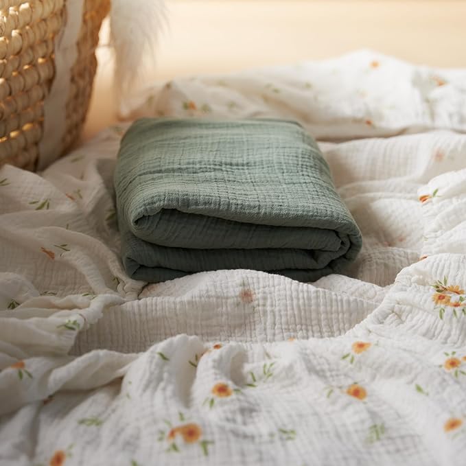 Meracorallo Muslin Fitted Crib Sheet, Soft and Breathable Baby Crib Sheet for Standard Crib and Toddler Mattresses, Roman Green