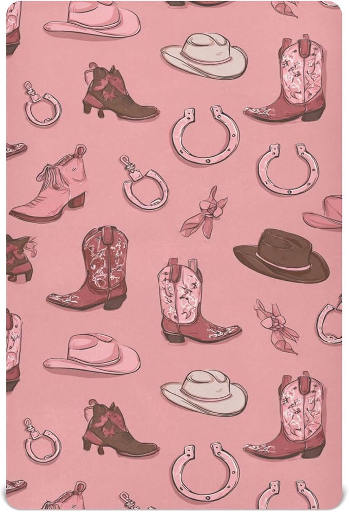 Western Cowgirls Pinks Crib Sheets Soft Breathable Fitted Baby Crib Sheets Mattress Cover for Girls Boys, 52" x 28" x 9"