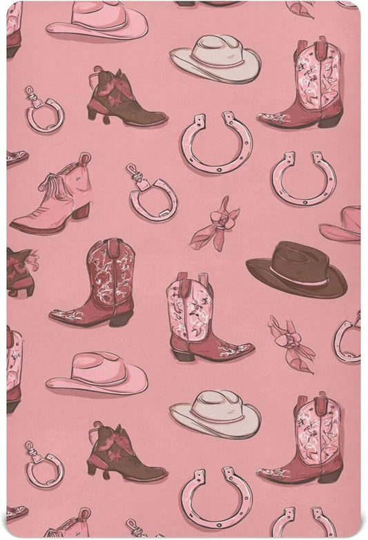 Western Cowgirls Pinks Crib Sheets Soft Breathable Fitted Baby Crib Sheets Mattress Cover for Girls Boys, 52" x 28" x 9"