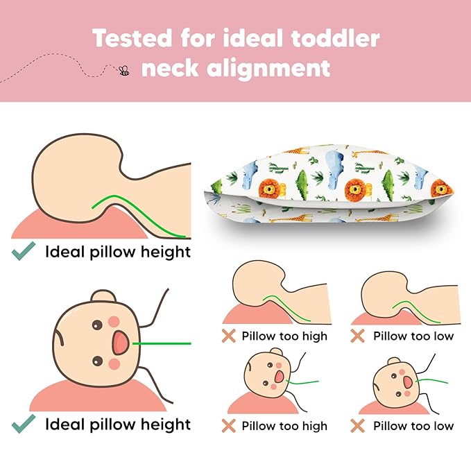 Toddler Pillow with Pillowcase - 13x18 My Little Dreamy Kids Travel Bed Pillows for Sleeping, Organic Cotton Small Pillowcase, Soft & Breathable, Machine Washable, Toddlers 2-5 years old (Zoo)