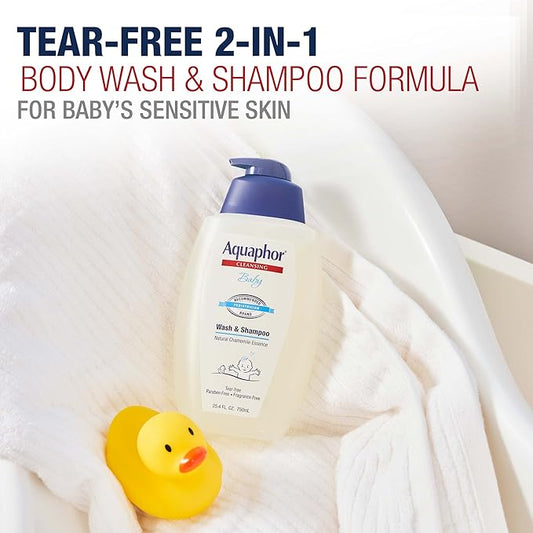 Aquaphor Baby Wash and Shampoo, Unscented Baby Shampoo and Wash, Holiday Gifts, 25.4 Fl Oz Pump Bottle