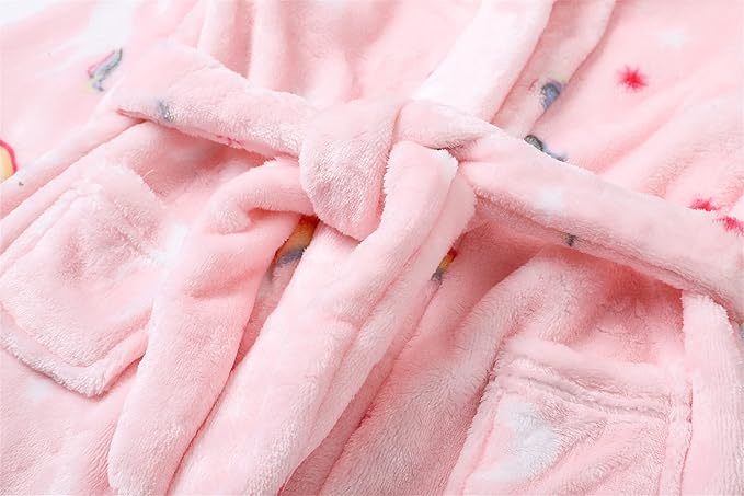 Umeyda Boys Girls Robes, Soft Fuzzy Fleece Hooded Bathrobes with Belt and Pockets for Kids, 1-18 Year