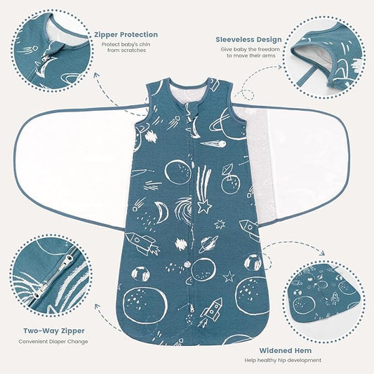 ZIGJOY Sleep Sack Swaddle 1.0 Tog Baby Wearable Blanket 100% Cotton Baby Swaddle Blanket for Newborns 0-6 Months Space&Blue
