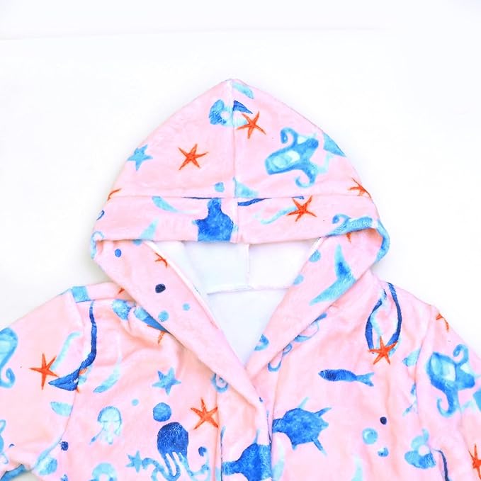 QPANCY Girls Robe Kids Bathrobes Soft Plush Fleece Pajamas Sleepwear