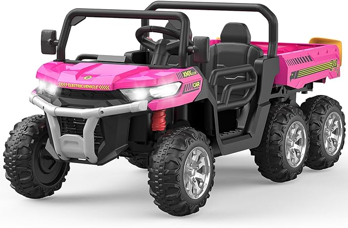 2-Seater Kids Ride On Dump Truck, 75W Electric Ride On UTV Toys with Remote Control, Dump Bed, PP Tire x 6, LED Light & Music, 24V 4WD Power Ride On Truck Car for Boys Girls (Red)