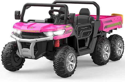 2-Seater Kids Ride On Dump Truck, 75W Electric Ride On UTV Toys with Remote Control, Dump Bed, PP Tire x 6, LED Light & Music, 24V 4WD Power Ride On Truck Car for Boys Girls (Red)