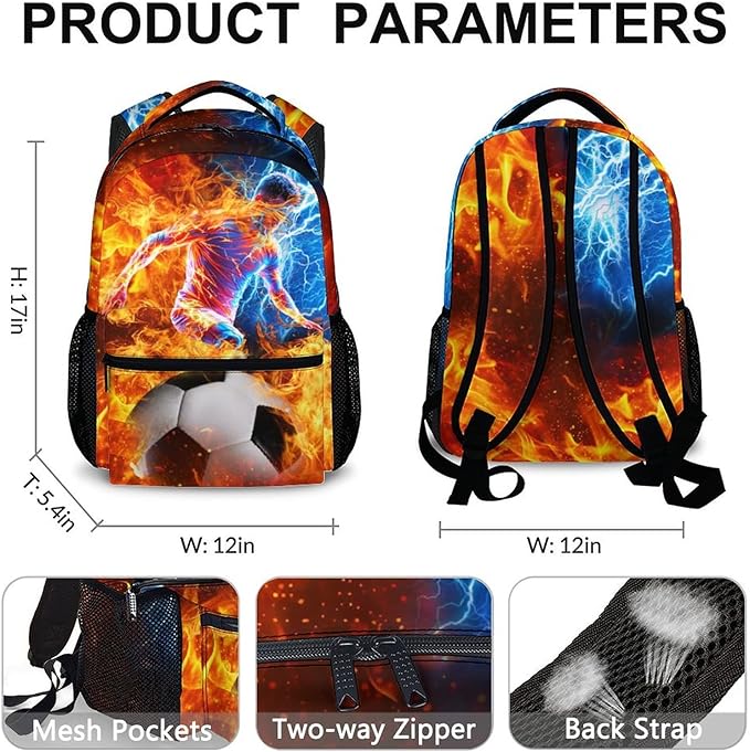 CustomWish Boys Backpacks for Kids School, Soccer Backpack for Elementary Middle Primary High Senior - 17 Inch Lightweight Sport Bookbag - Ideal Back to School Supplies