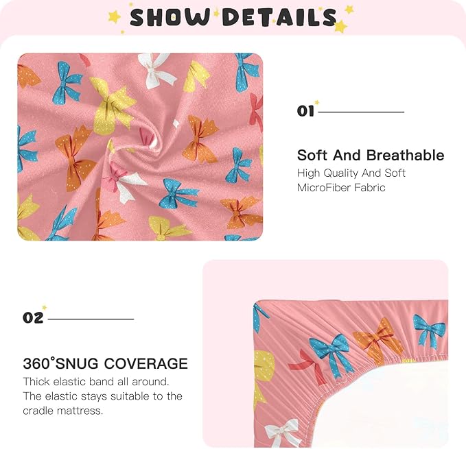 Baby Crib Sheets Fitted Crib Sheet Standard Crib and Toddler Mattress for Boys Girls 39 * 27in Pink Starfish Shell Pattern (Wave Point Bow Pattern, Small)