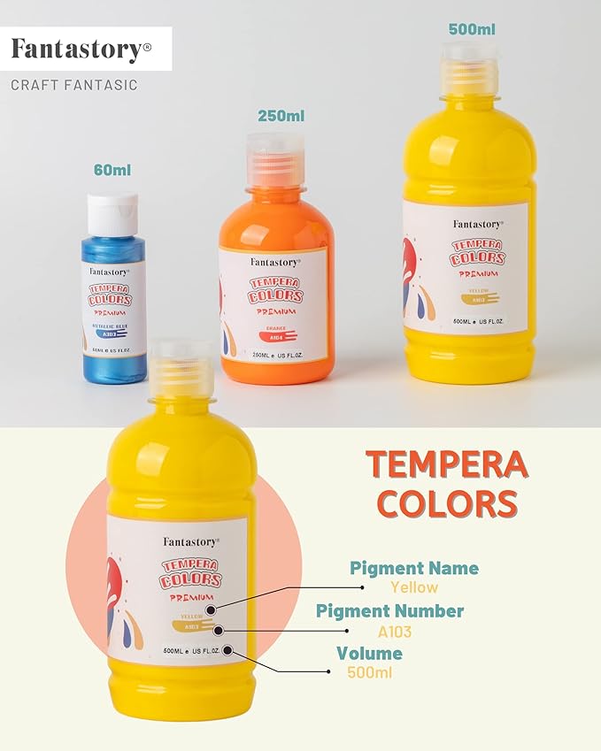 Fantastory Tempera Paint for Kids 12 Colors (16.9 oz Each) Washable Tempera Paint, Kids Poster Paint Sponge Painting, Non-Toxic Kids Paint Finger Paints Hand Paints Bottles Gifts