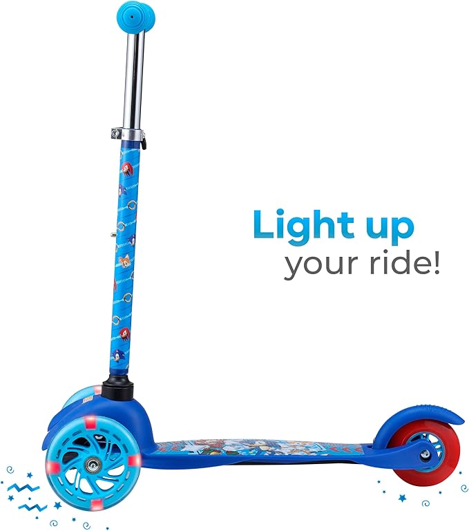 Self Balancing Kick Scooter with Light Up Wheels, Extra Wide Deck, 3 Wheel Platform, Foot Activated Brake, 75 lbs Limit, Kids & Toddlers Girls or Boys, for Ages 3 and Up