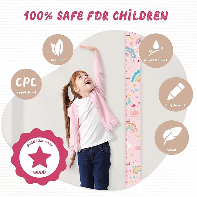 Personalized Name Growth Chart for Kids, Unicorn Wooden Wall Decor Growth Chart, Wall Decor for Kids Room,Wall and Nursery Medical Office Toddler Playroom 63" x 16.5"