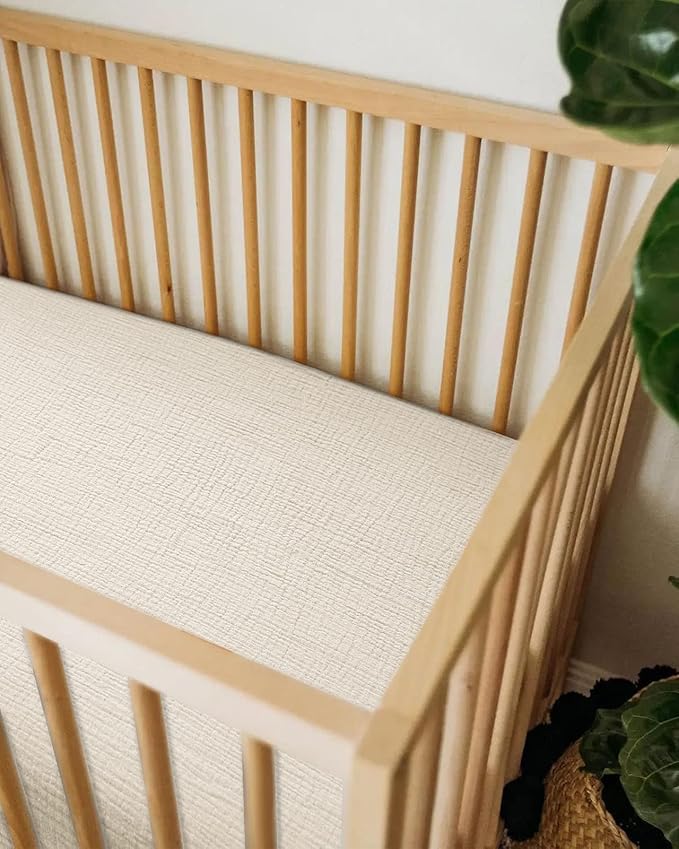 Crib Sheets for Boys Girl, Fitted Baby Toddler Bed Sheets 28" x 52", Neutral Muslin Cotton Crib Mattress Bedding Soft and Breathable Comfort (Cream)