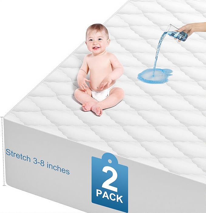 2 Pack Waterproof Crib Sheets- Cotton 24X38 Fitted Crib Sheets Crib Mattress Protector Sheets,Soft Bed Sheets,Washable Little Bed Sheets,Neutral for Boy,Girl,Toddler(White,24X38inch)