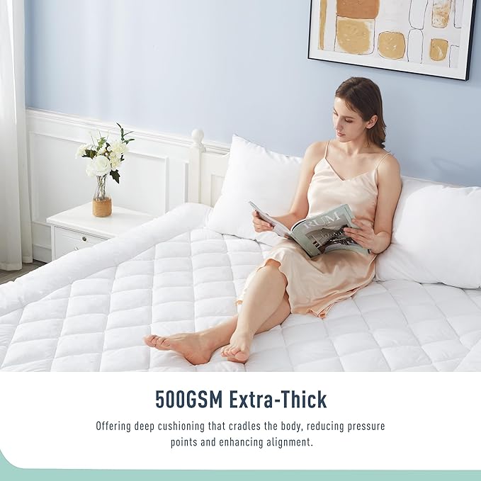 Twin Mattress Pad Extra Thick Cotton Mattress Topper for College Dorm Quilted Fitted Mattress Cover 18-22" Deep Pocket Down Alternative Pillow Top Fluffy & Breathable (39x75, White, Thick)