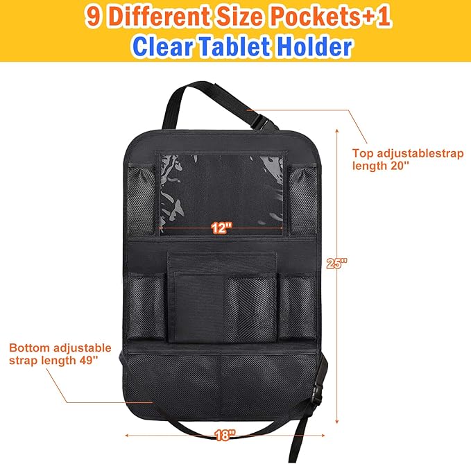 Etre Jeune Backseat Organizer for Car, 2 PCS Seat Back Cover for Kids Toddlers with 10 Storage Pockets & 11″ Tablet Holder, Waterproof Back Seat Protector for Snacks Toys, Travel Accessories